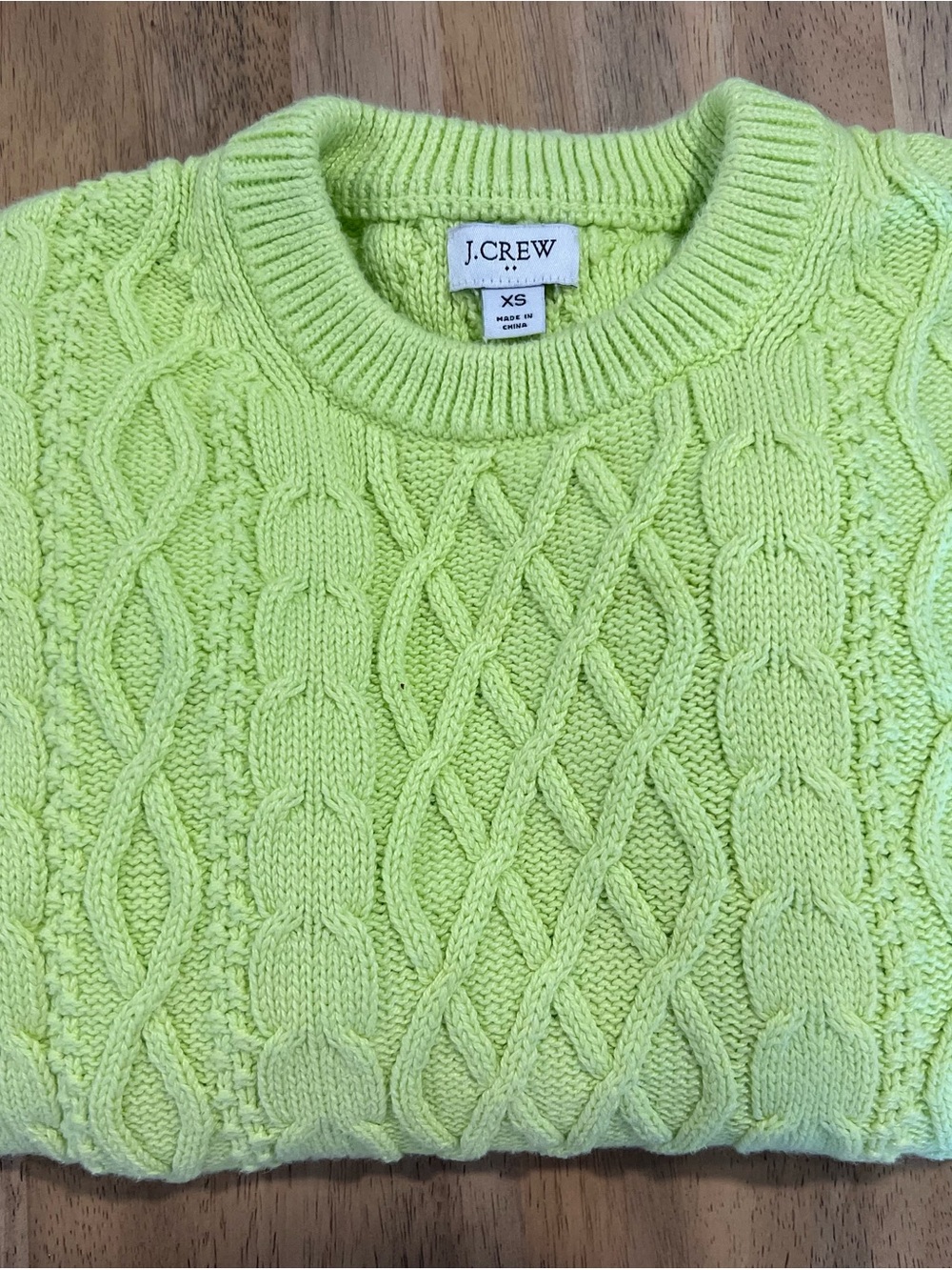 J. Crew Men's Cable Crewneck Sweater in Lime Green